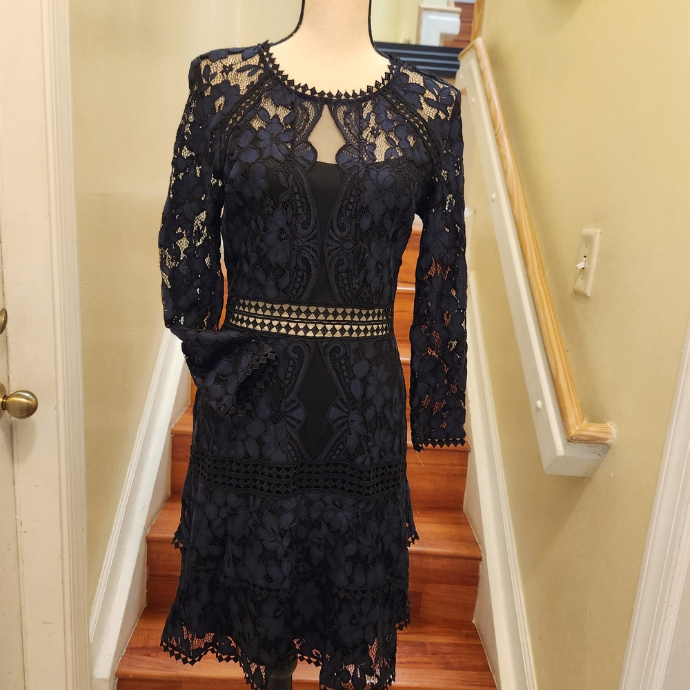 RACHEL Rachel Roy Navy Lace Long Sleeve Dress - Picture 2 of 12